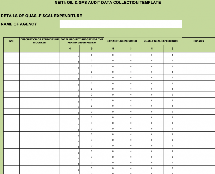 Oil and gas audit data collection template