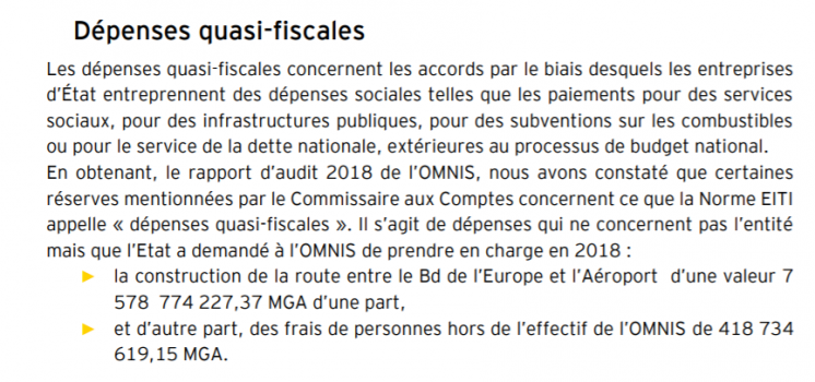 Text box describing details of payments of officials' overseas travels and road rehabilitation